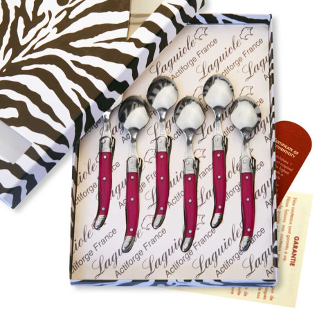 Box of 6 Laguiole teaspoons in fuchsia - Image 2675