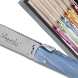 Set of 6 Laguiole steak knives plexiglass assorted color handles