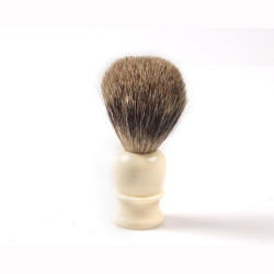 Shaving brush, hand turned, white plastic handle