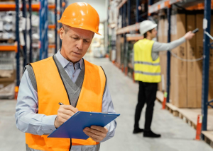Facility operator writing on paper