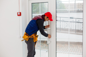Technician fixing a door